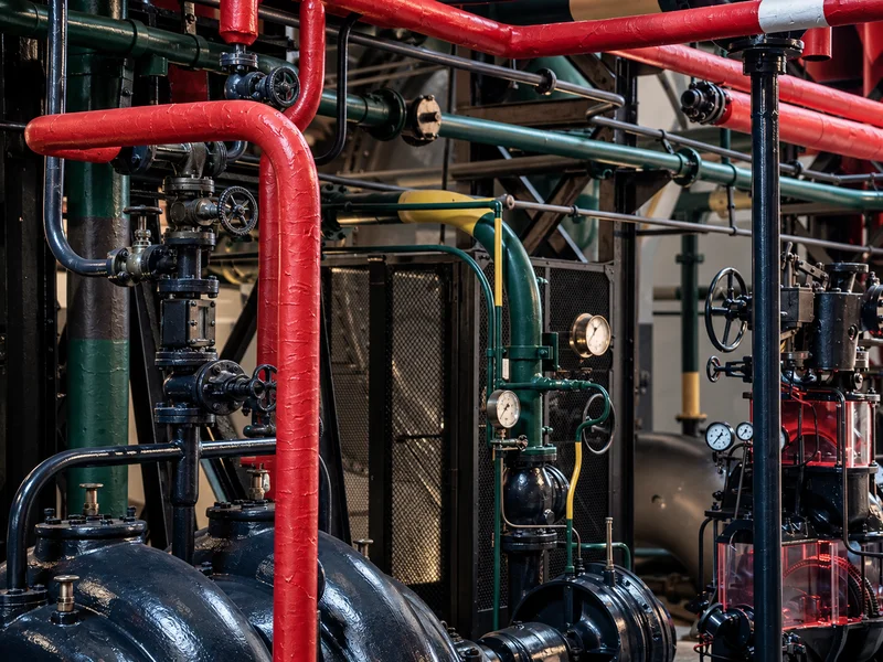 Industrijski cjevovod s ventilima i mjernim instrumentima
