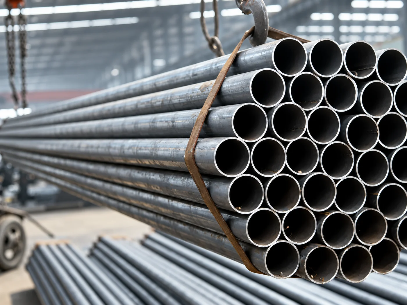 Snop čeličnih cijevi u industrijskom prostoru